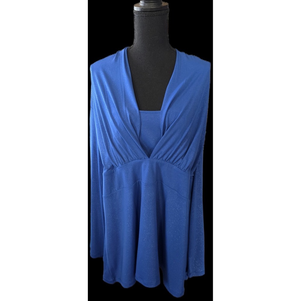 Studio 1940 Womens 3XL 18/20W Blue Sparkle Long Sleeve Polyester Top‎ Shirt